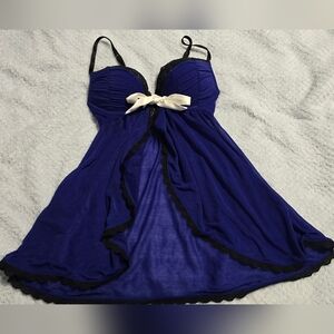 La SENZA Deep Purple Chemise with Black Lace and Cream Bow